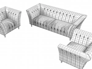 Adora diamante sofa and Chair Set 3D Model
