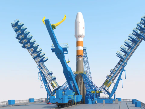 Razzo Soyuz sulla rampa di lancio Modello 3D
