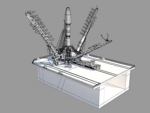 Razzo Soyuz sulla rampa di lancio Modello 3D