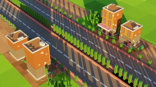 Low Poly City Multiple Houses and Long Highway 3D Model .c4d .max .obj .3ds .fbx .stl .blend 