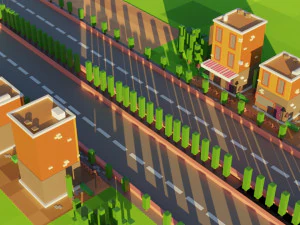 Low Poly City, múltiplas casas e longa estrada Modelo 3D