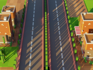 Low Poly City Multiple Houses and Long Highway 3D Model