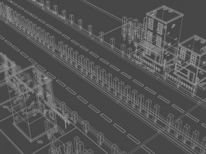 Low Poly City Multiple Houses and Long Highway 3D Model