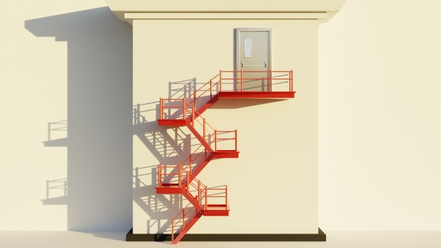 Fire Escape Staircase Exterior - Low Poly Modelo 3D .c4d .max .obj .3ds .fbx .stl .blend 