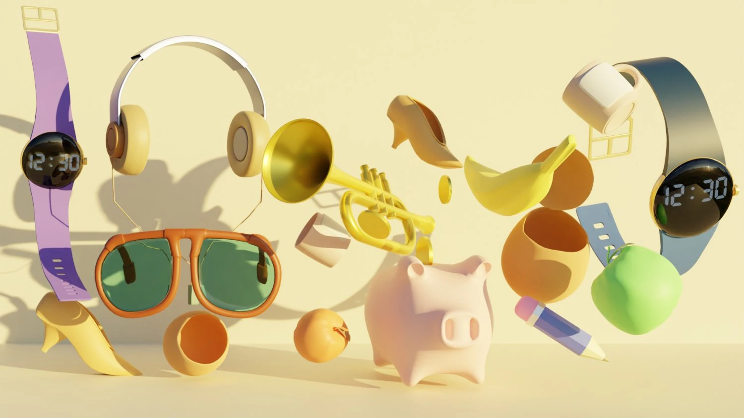 Basic 3D Object Floating - Low Poly 3D Model .c4d .max .obj .3ds .fbx .stl .blend 