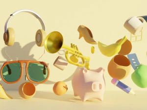 基本 3D 对象浮动 - 低多边形 3D 模型