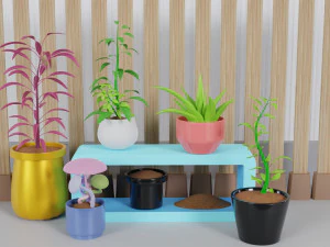 Potted Plant Set - Interior Succulent Design - 3D Model