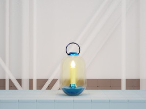 Candle Light Lantern with Multiple Parts on a Tiles Floor 3D 模型