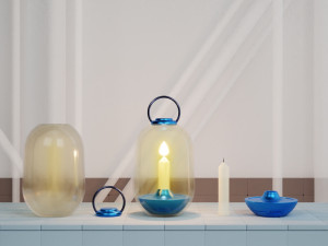 Candle Light Lantern with Multiple Parts on a Tiles Floor Modelo 3D
