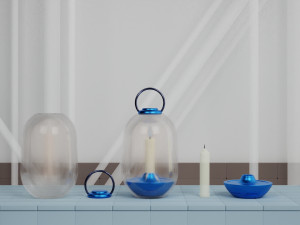 Candle Light Lantern with Multiple Parts on a Tiles Floor Modelo 3D
