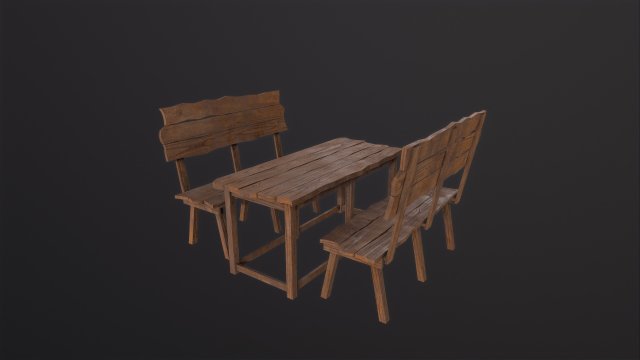 Wooden Table With Bench 3D मॉडल .c4d .max .obj .3ds .fbx .stl .blend 