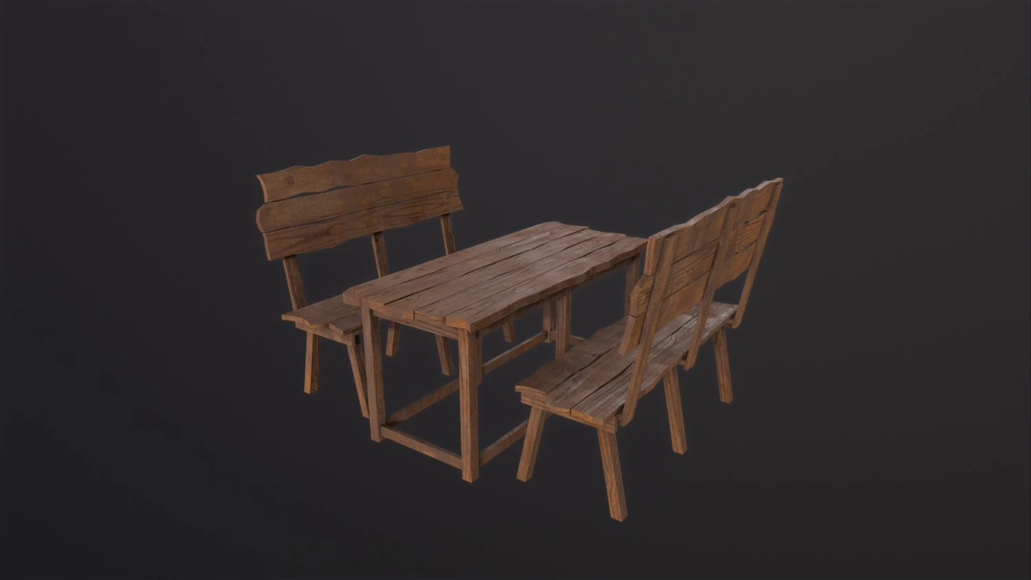 Wooden Table With Bench 3D Model .c4d .max .obj .3ds .fbx .stl .blend 
