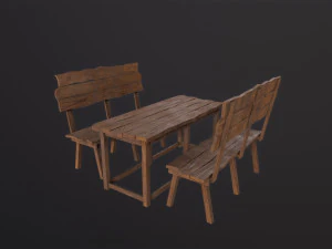 Holztisch mit Bank 3D Modell