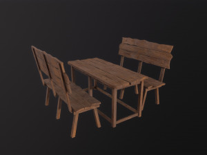 Wooden Table With Bench 3D मॉडल
