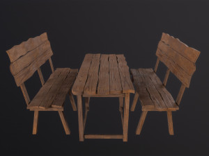 Wooden Table With Bench 3D मॉडल