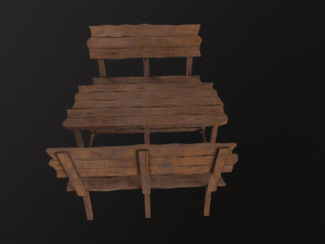 Wooden Table With Bench 3D मॉडल