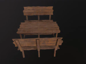 Wooden Table With Bench 3D Model