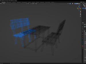 Wooden Table With Bench 3D Model