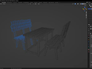 Wooden Table With Bench 3D Model