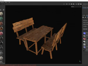 Wooden Table With Bench 3D Model