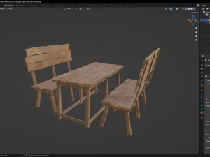 Wooden Table With Bench 3D Model