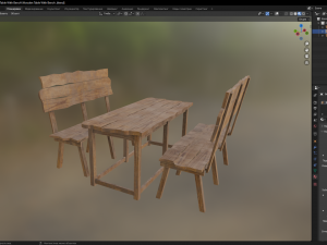 Wooden Table With Bench 3D मॉडल