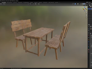 Wooden Table With Bench 3D Model