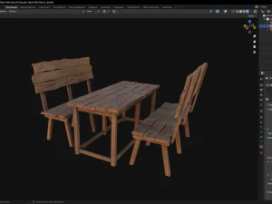 Wooden Table With Bench 3D Model