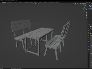 Wooden Table With Bench 3D Model