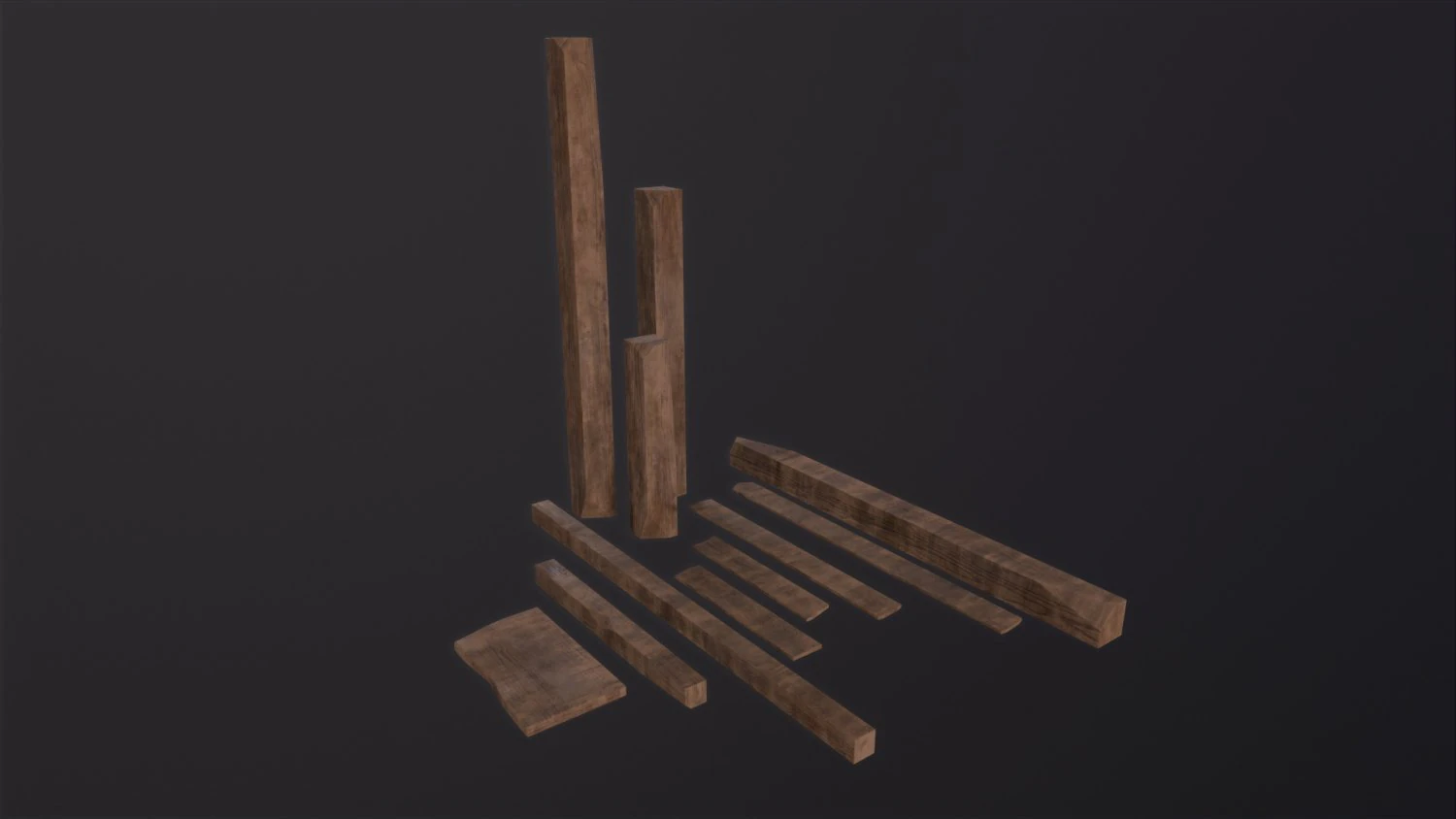 Wooden Planks and Beams 3D Model .c4d .max .obj .3ds .fbx .stl .blend 