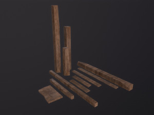 Wooden Planks and Beams 3D Model