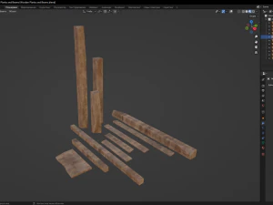 Wooden Planks and Beams 3D Model
