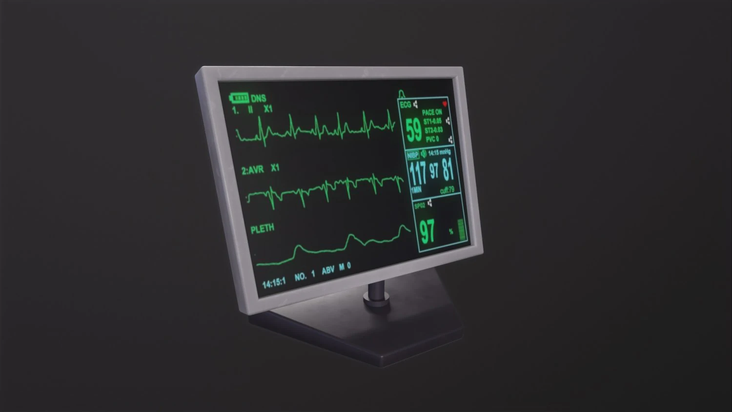 Monitor with heart rate 3D Model .c4d .max .obj .3ds .fbx .stl .blend 