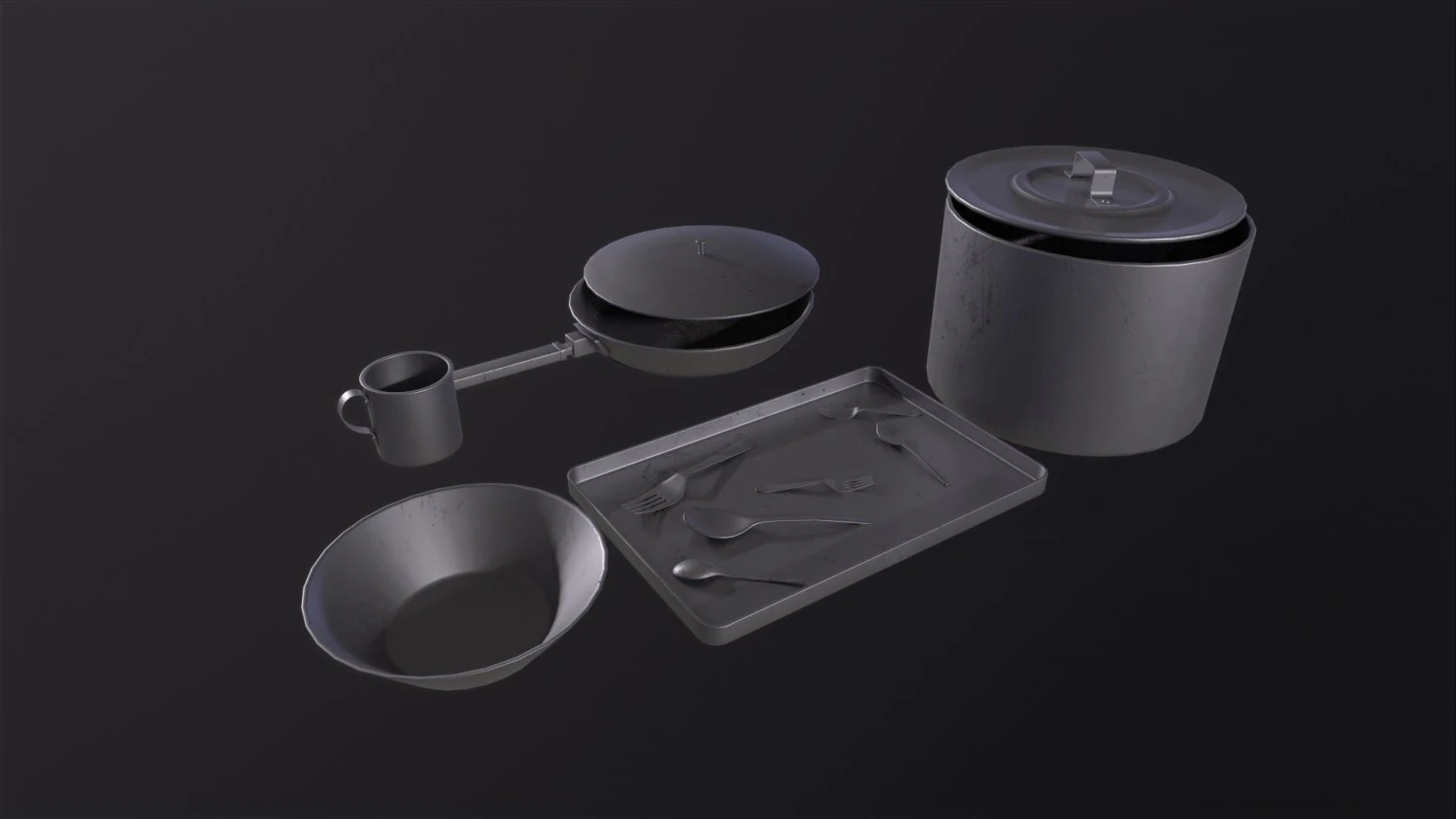 Aluminum items 3D Model .c4d .max .obj .3ds .fbx .stl .blend 