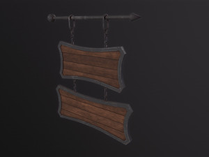 Medieval Wooden Tavern Sign 3D Модель