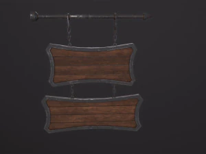 Medieval Wooden Tavern Sign 3D Model