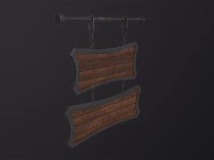 Medieval Wooden Tavern Sign 3D Model