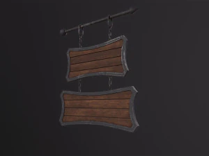 Medieval Wooden Tavern Sign 3D Model