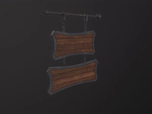 Medieval Wooden Tavern Sign 3D Model