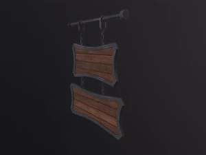 Medieval Wooden Tavern Sign 3D Model