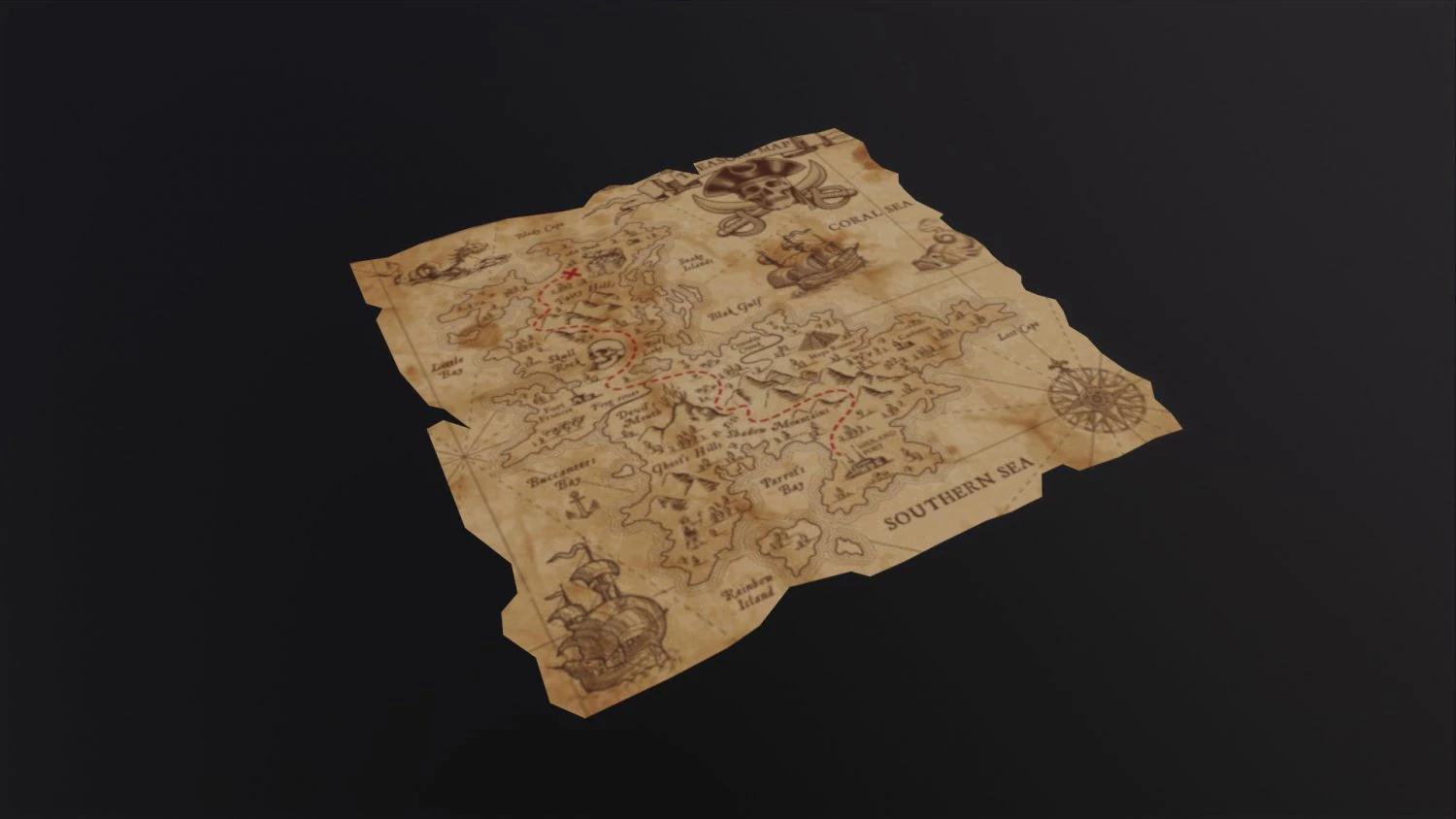 Folding Treasure Map 3D Model .c4d .max .obj .3ds .fbx .stl .blend 