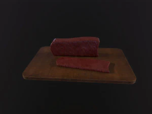 Cutting Board and meat 3D Model