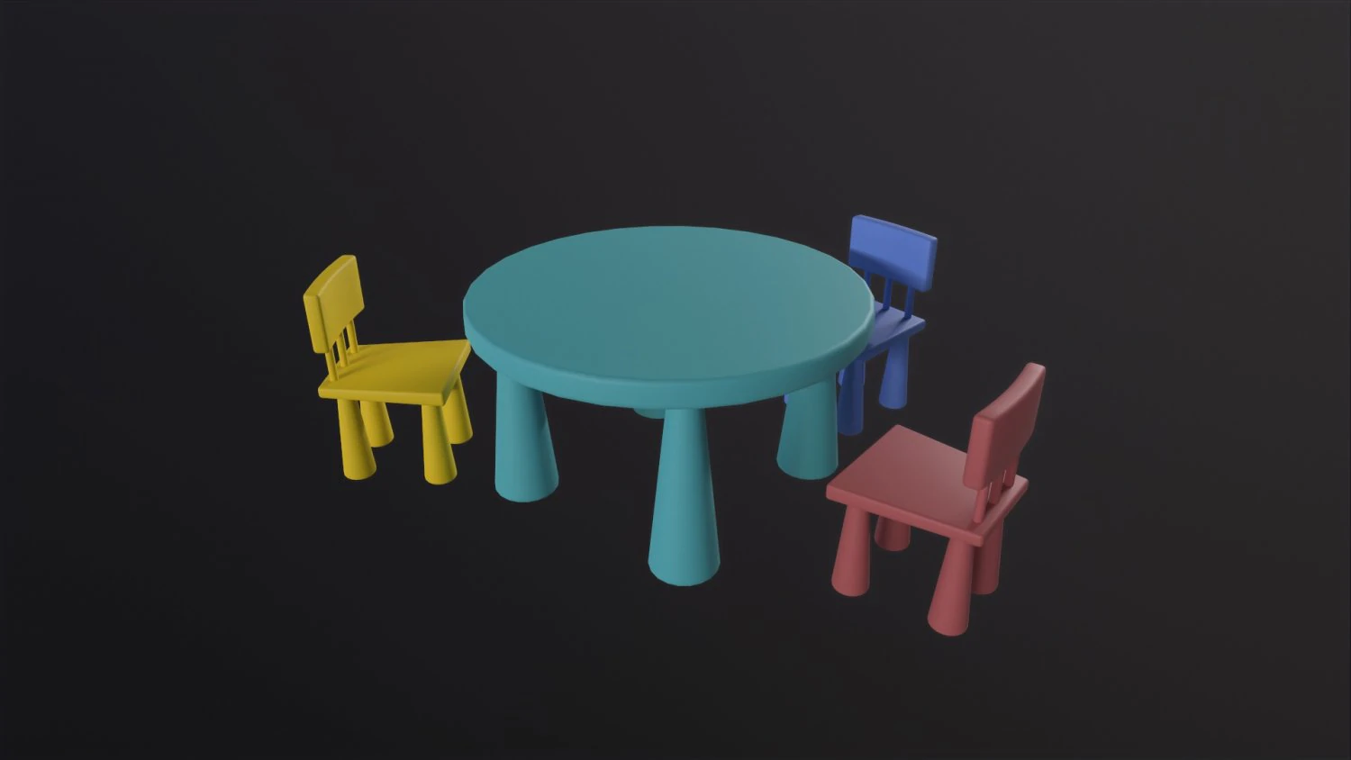 Kids Table and Chairs 3D Model .c4d .max .obj .3ds .fbx .stl .blend 