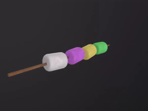 Marshmallows with Stick 3D Model
