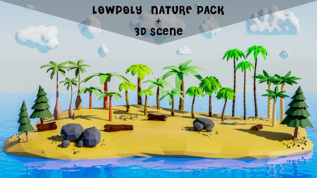 Lowpoly nature pack with 3D scene 3Dモデル .c4d .max .obj .3ds .fbx .stl .blend 