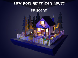 Low poly American house with 3D scene Model 3D