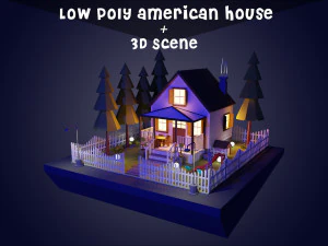 Low poly American house with 3D scene 3D Model