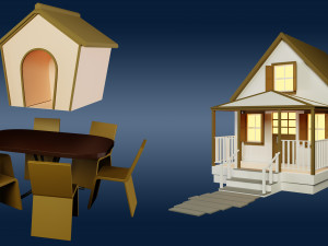 Low poly American house with 3D scene 3D Model