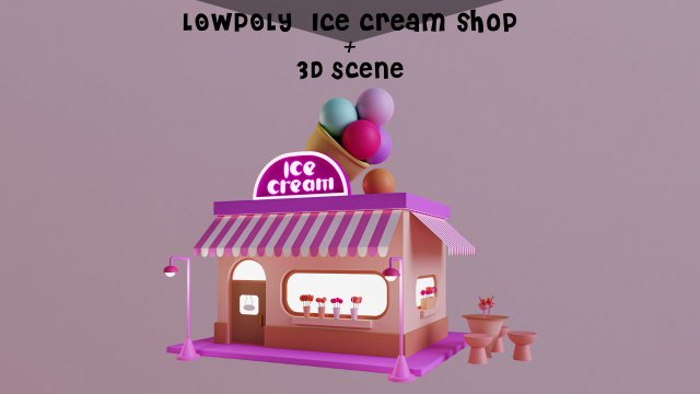 Low poly Ice cream shop 3D-Modell .c4d .max .obj .3ds .fbx .stl .blend 