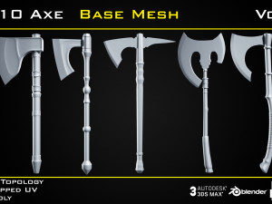 10 Axe BASE MESH - VOL 01 Game Ready 3D Модель